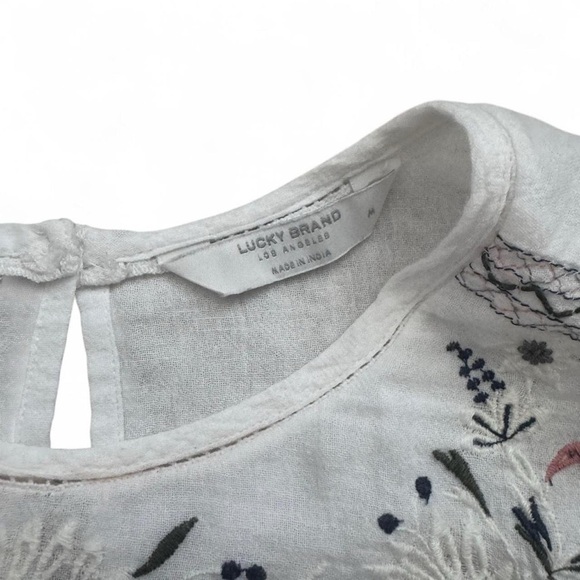 Lucky Brand Embroidered Yoke Cotton Peasant Top - Picture 8 of 11